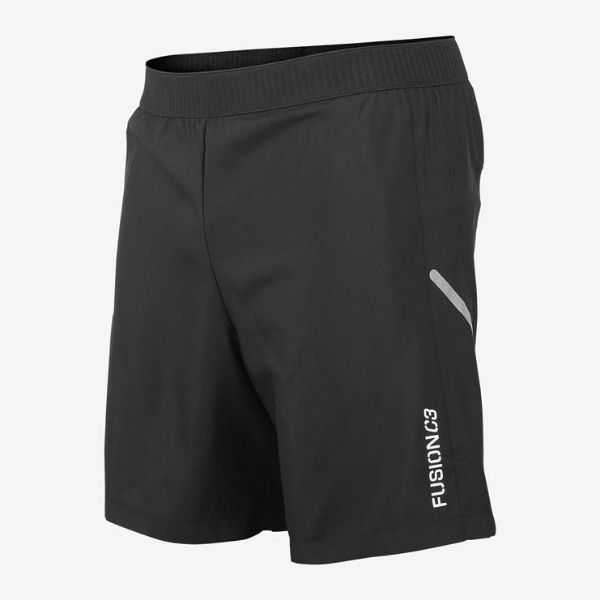 Fusion C3 Run Shorts Unisex - En elegant sort shorts ligger fladt med reflekslogo på højre lår. Velegnet til både mænd og kvinder til løb, styrketræning og fitness.