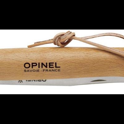 Opinel N°8 rostfritt stål 8,5 cm. m. Läderrem Bok