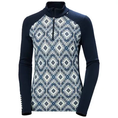 Helly Hansen Lifa Merino Graphic 1_2 Zip Kvinnor Navy Star Pixel