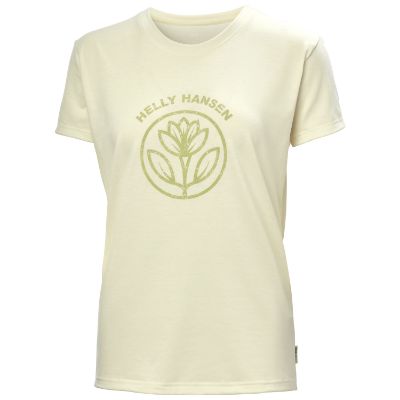Helly Hansen Women's Skog Recycled Graphic T-Shirt i knækket hvid med grønt print midt på brystet