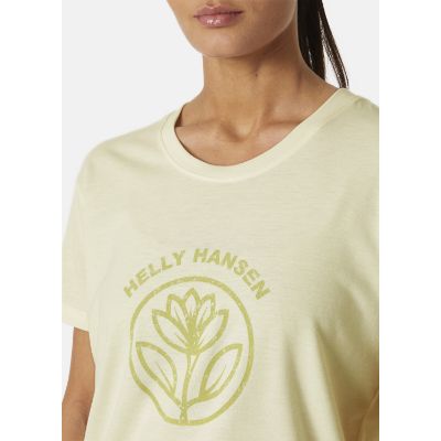 Helly Hansen Women's Skog Recycled Graphic T-Shirt i knækket hvid med grønt print midt på brystet